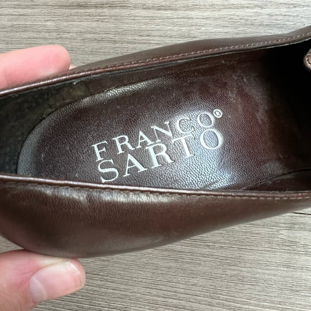 Vtg Franco Sarto Brown Leather Leopard Animal Print Calf Hair Pumps Size W7.5 - Picture 7 of 9